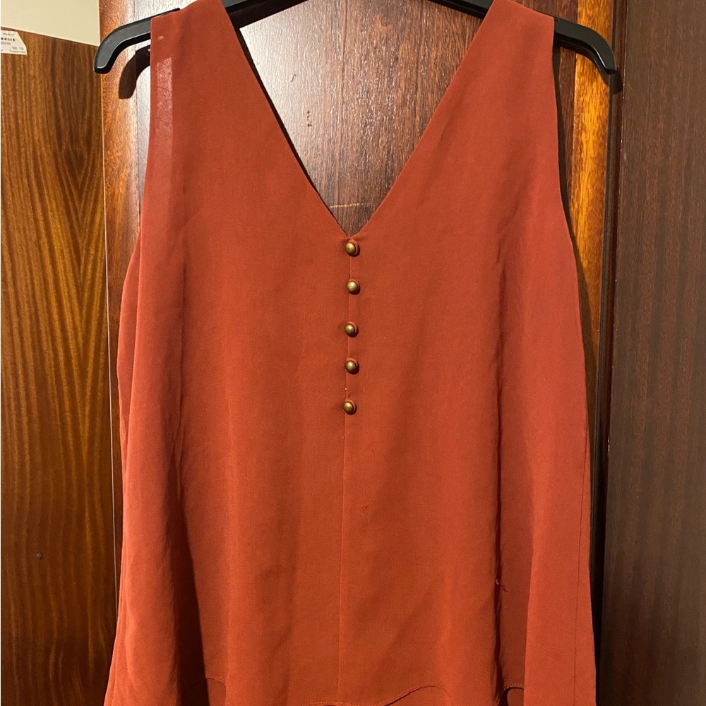 Rust Sleeveless Top with Button Detail - Picture 1 of 2